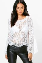 Boohoo Nina All Over Lace Wide Sleeve Woven Top Ivory