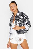 Boohoo Camo Batwing Rigid Denim Jacket
