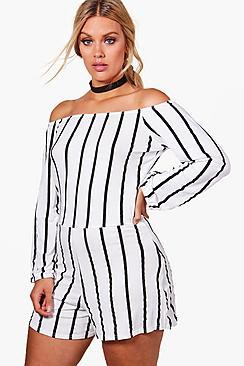 Boohoo Plus Louise Striped Bandeau Playsuit