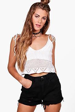Boohoo Maria Lace Up Knitted Top