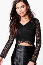 Boohoo Willow Lace Wrapover Longsleeve Crop