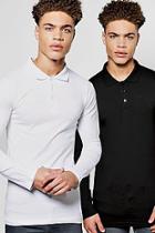 Boohoo 2 Pack Long Sleeve Jersey Polos In Muscle Fit