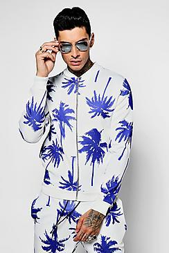 Boohoo Large Palm Print Scuba Bomber Jacket