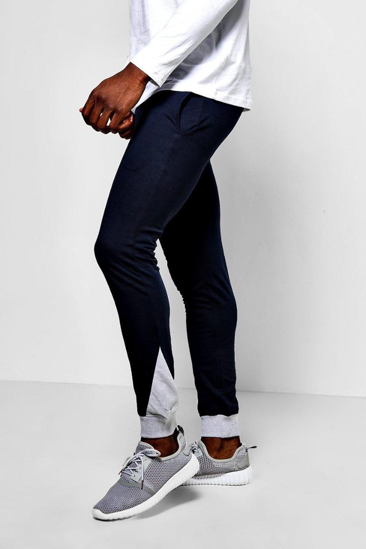 Boohoo Contrast Panel Skinny Fit Joggers Navy