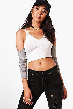 Boohoo Petite Fran Contrast Sleeve Crop Top