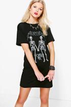 Boohoo Petite Olive Printed Oversized T-shirt Dress Black