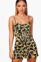Boohoo Sophie Chain Print Knot Front Playsuit