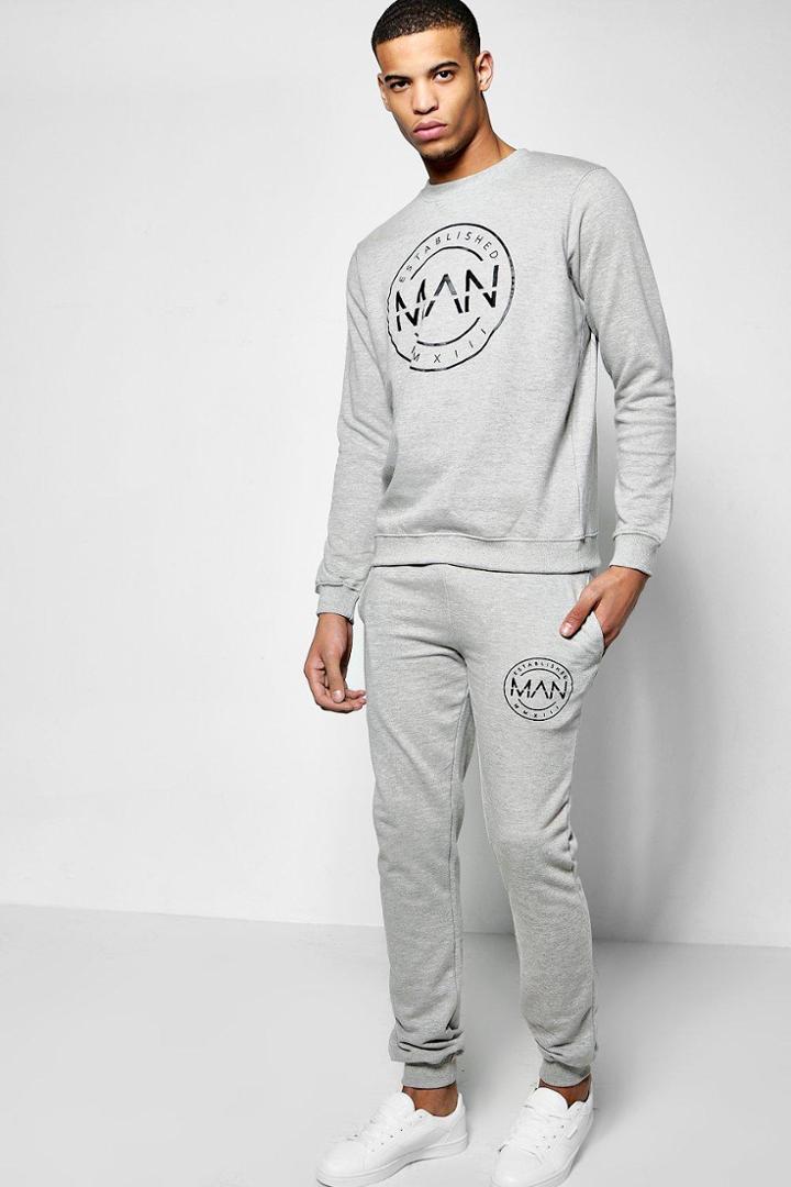 Boohoo Skinny Fit Man Sweat Tracksuit Grey
