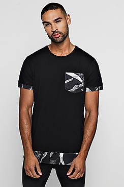 Boohoo Longline Dark Floral Extended Hem T-shirt