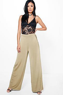 Boohoo Sofie Mesh Insert Wide Leg Slinky Trousers