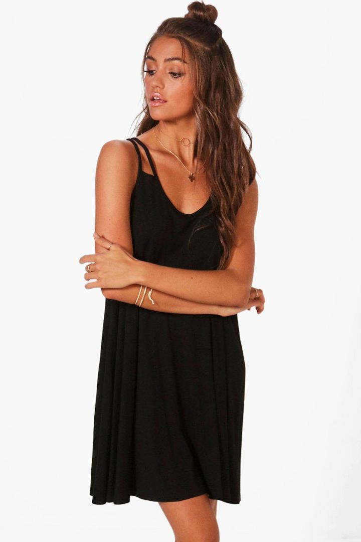 Boohoo Maisie Double Strap Swing Dress Black