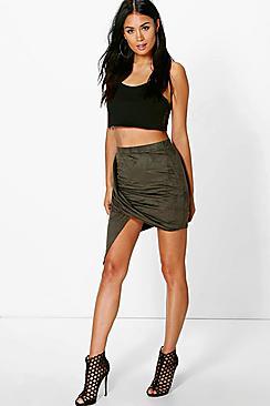 Boohoo Cate Asymetric Drape Suedette Mini Skirt