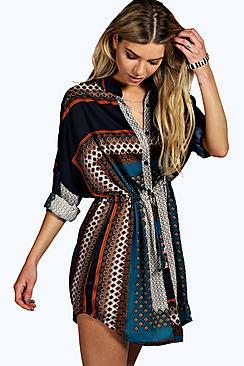 Boohoo Blair Paisley Print Shirt Dress