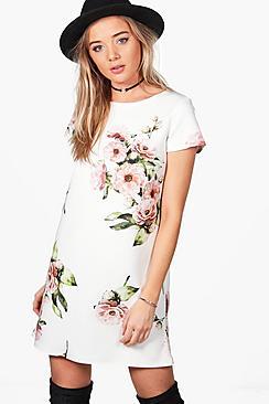 Boohoo Faith Floral Cap Sleeve Shift Dress