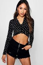 Boohoo Woven Twist Front Crop Shirt