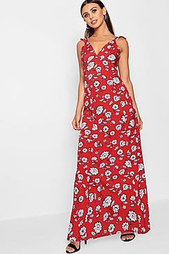 Boohoo Petite Layla Floral Tie Back Woven Maxi Dress