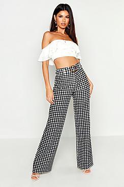 Boohoo Tonal Gingham Horn Buckle Wide Leg