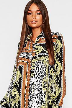 Boohoo Coin Chain Print Oversized Shirt