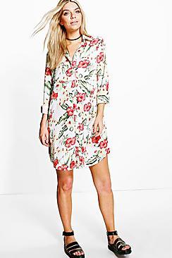 Boohoo Amy Tropical Print Shirt Dress