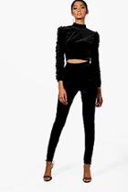 Boohoo Saffron Velvet Ruffle Sleeve Sweat & Jogger Set