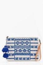 Boohoo Grace Blue Embroidery Tassel Clutch Bag
