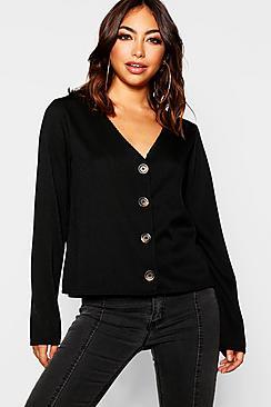 Boohoo Deep Rib V Front Long Sleeve Top