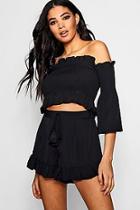 Boohoo Ivy Sheered Bardot Top And Frill Short Co-ord