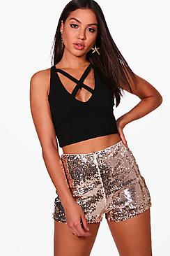 Boohoo Stephanie All Over Sequin High Waisted Hot Pants