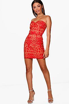 Boohoo Aiyla Embroidered Bandeau Bodycon Dress