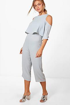 Boohoo Joanna Cold Shoulder Layer Jumpsuit