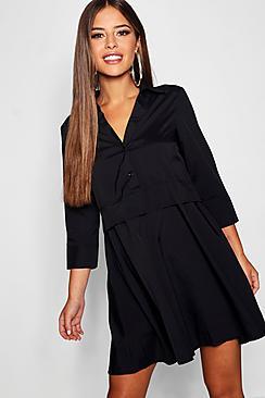 Boohoo Petite Half Button Shirt Dress