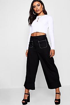 Boohoo Cargo Pocket Woven Contrast Stitch Culottes