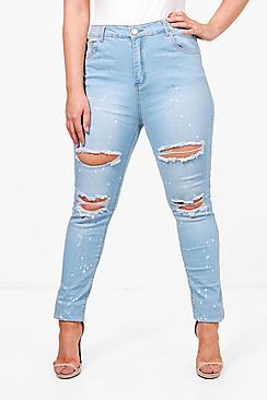 Boohoo Plus Claire Paint Splatter Skinny Jean