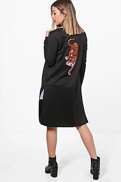 Boohoo Petite Alana Tiger Applique Duster Jacket