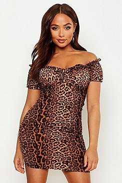 Boohoo Square Neck Bust Detail Leopard Print Dress