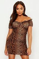 Boohoo Square Neck Bust Detail Leopard Print Dress