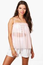 Boohoo Annabel Mesh Ruched Cami Nude