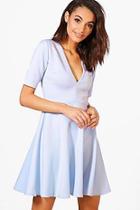 Boohoo Daisy V-neck Skater Dress