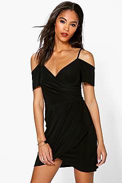 Boohoo Pia Strappy Cold Shoulder Wrap Bodycon Dress