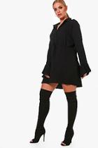 Boohoo Plus Mia Drawcord Waist Fluted Sleeve Shirt Dress