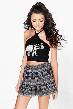 Boohoo Alex Elephant Print Flippy Shorts