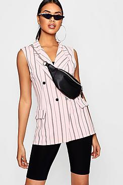 Boohoo Louise Double Breasted Sleeveless Stripe Blazer