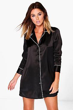 Boohoo Satin Contrast Piping Night Shirt