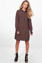 Boohoo Grace Geo Print Belted Shirt Dress