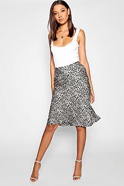 Boohoo Tall Leopard Print Satin Midi Skirt
