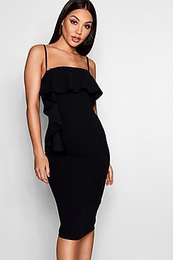 Boohoo Suzannah Waterfall Frill Detail Midi Dress
