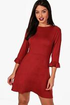 Boohoo Fiona Frill Sleeve Tea  Dress