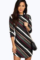 Boohoo Dia Stripe Curved Hem Cowl Bodycon Dress Khaki