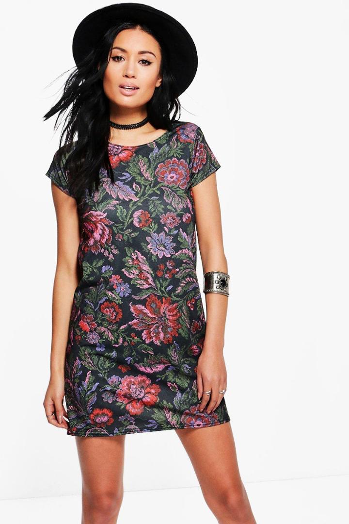 Boohoo Scarlett Floral Short Sleeve Shift Dress Multi