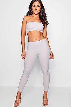 Boohoo Bandeau Crop Legging Knitted Set